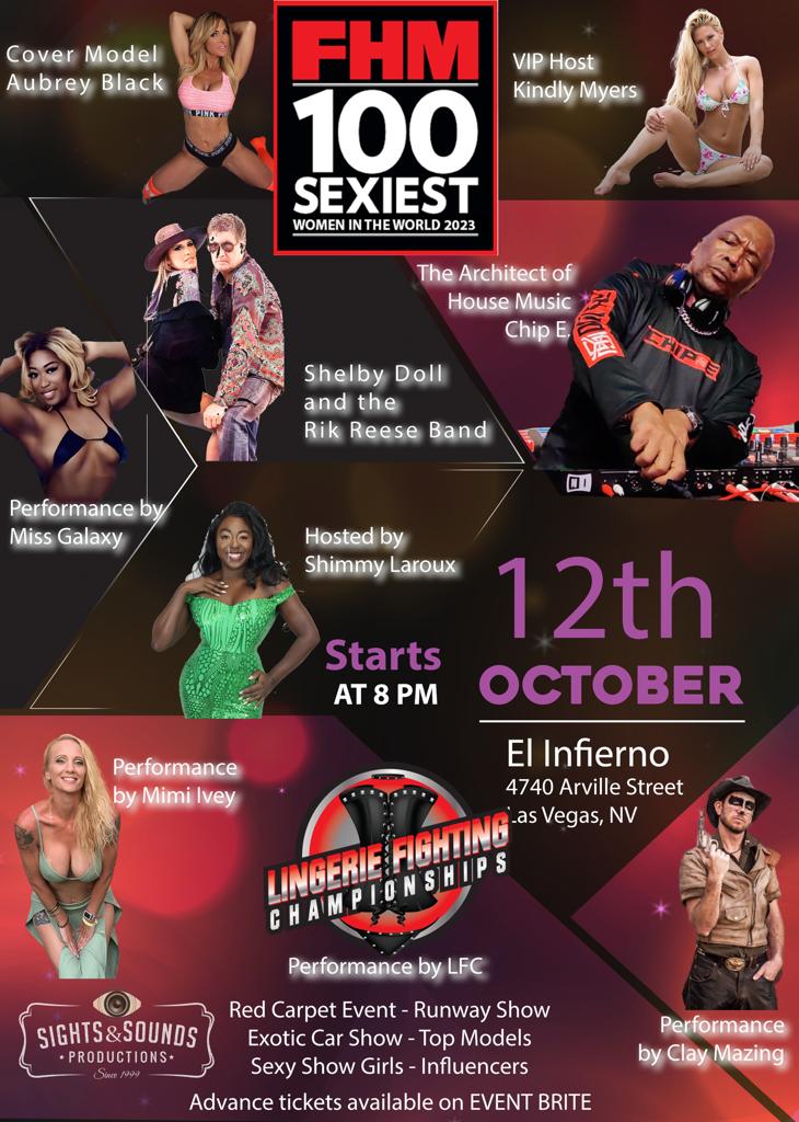Oct 12th! The place to be is the FHM Top 100 Sexiest Women magazine release party featuring music by the legendary <a href="/IamChip_E/">Chip E</a> &amp; an incredible lineup of Models &amp; Influencers <a href="/KindlyMyers/">kindly myers</a> <a href="/realaubreyblack/">AUBREY BLACK</a> <a href="/ShimmyLaRoux/">Shimmy LaRoux</a>  <a href="/MimiIvey/">Mimi Ivey</a> <a href="/mileslong4real/">Miles Long ®</a> <a href="/RikReese/">Rik Reese</a> &amp; @fights_lfc #nightclub