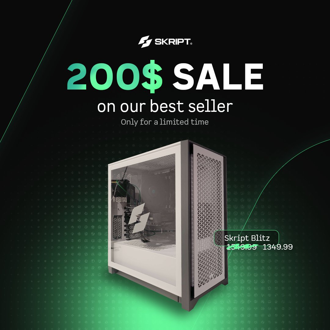 SkriptPCMedia's tweet photo. We have a sale for you! 📢

We've got $200 off our best-selling PC for a limited time,the Skript Blitz! 

This offer also includes professional optimization so you can hit every headshot!🎯

🔗: https://t.co/hHgIzu9Fqz https://t.co/hL7oCydKv7
