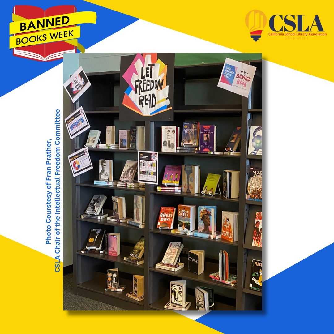 School libraries around the State of CA are highlighting Banned Books Week to remind students of their freedom to read. Fran Prather & her students created a Banned Books display in the Oceanside High School Library. Visit CSLA's Book Challenge Toolkit for support. #freedomtoread