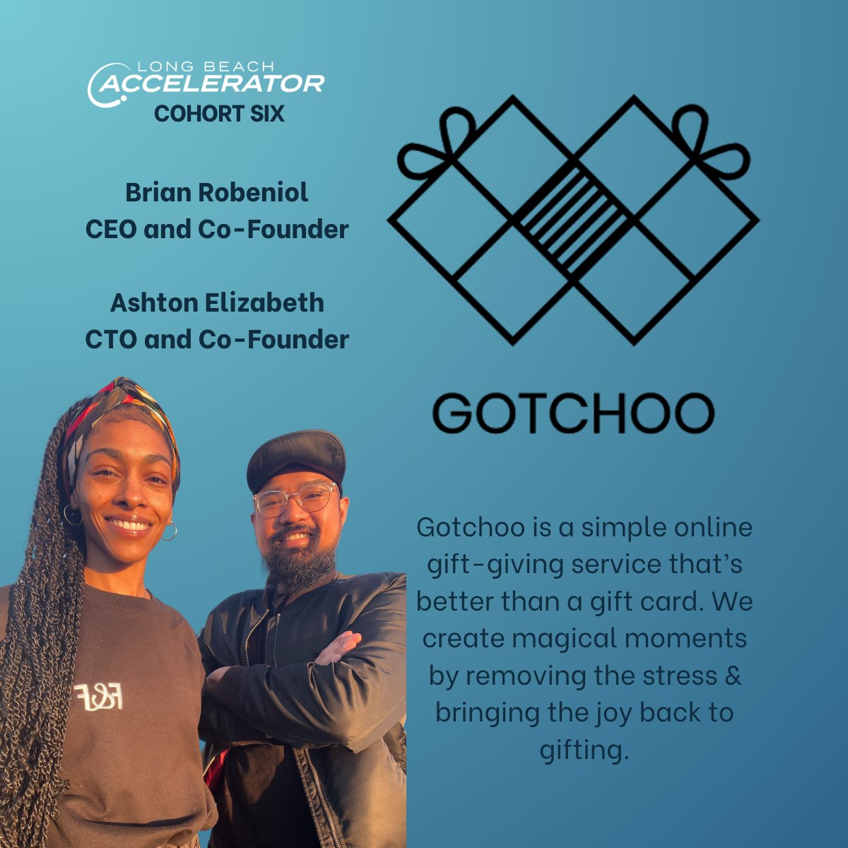 LB_Accelerator's tweet image. Meet @gotchoogifts - a simple, online gift-giving service that&apos;s better than a giftcard!

The Gotchoo Team was introduced to The Long Beach Accelerator through their startup mentors and @GRID110. Ashton, Gotchoo&apos;s co-founder and CTO is also a Long Beach resident!