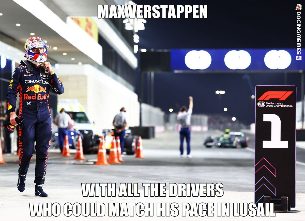 racingmemes56's tweet photo. #QatarGP Qualifying: Pole Position for Max Verstappen
#Lusail2023
#F12023
#F1
#EngineeredInsanity
@Max33Verstappen
@redbullracing
@F1
#MaxVerstappen
#Verstappen
#MV1
#RedBullRacing
#RedBull
#RacingMemes
#RacingMemes56 https://t.co/7xJDcky07j