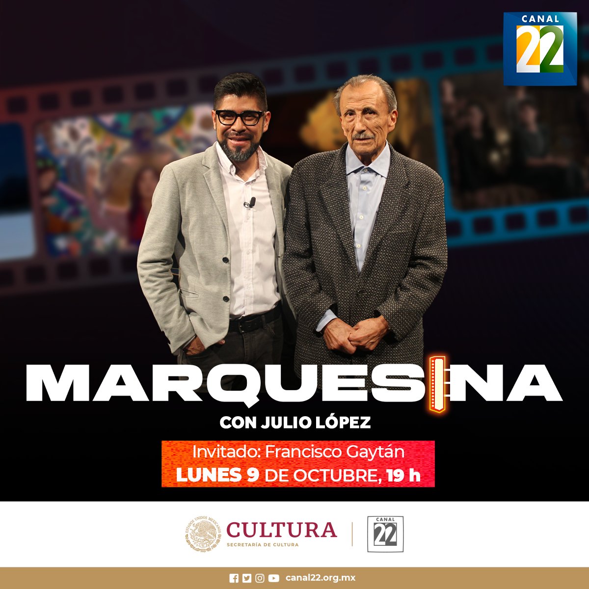 Canal22's tweet image. Disfruta de la programación del día de hoy:

🏆#ProduccionesDestacadas
🕟18:00 h
🎞#Marquesina
🕟19:00 h
🏳️‍⚧️#Transcultura
🕟 21:30 h
🎭 #EstoEsÓpera
🕟22:00 h