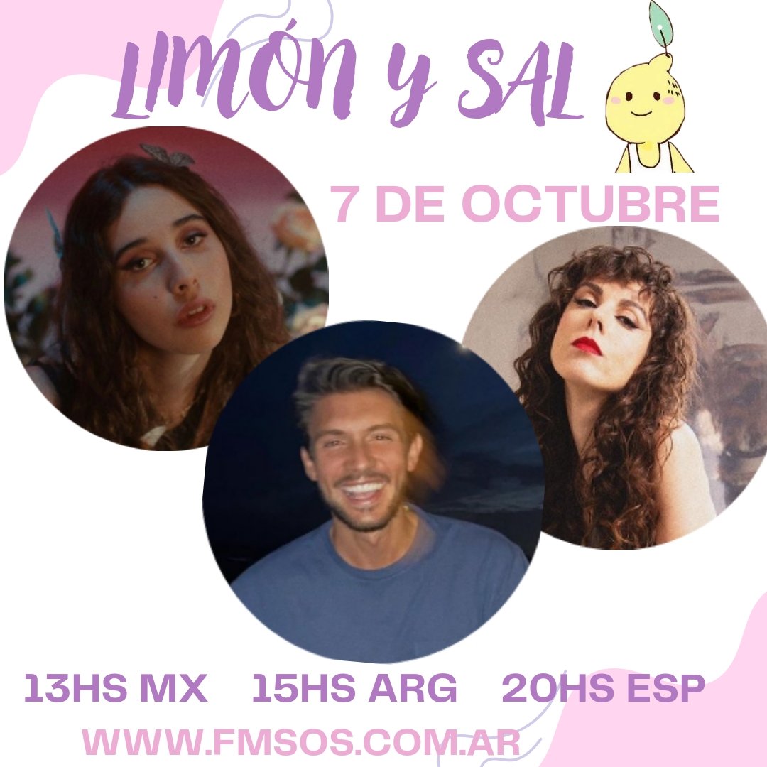 <a href="/loppau_/">𝑷𝒐𝒍𝒊 🇦🇷</a> Mañana en Limón y Sal 🍋 🧂 El #Momento <a href="/carlos_right/">Carlos Right</a> es con <a href="/sabelamusic_/">𝐒𝐀𝐁𝐄𝐋𝐀</a> 
Y dos estreno increibles:
#EgoEspiritual de <a href="/AlbaMessa/">Alba Messa</a> y #TalVez de <a href="/PaulaMuellerNow/">Pau Mueller</a> por fmsos.com.ar