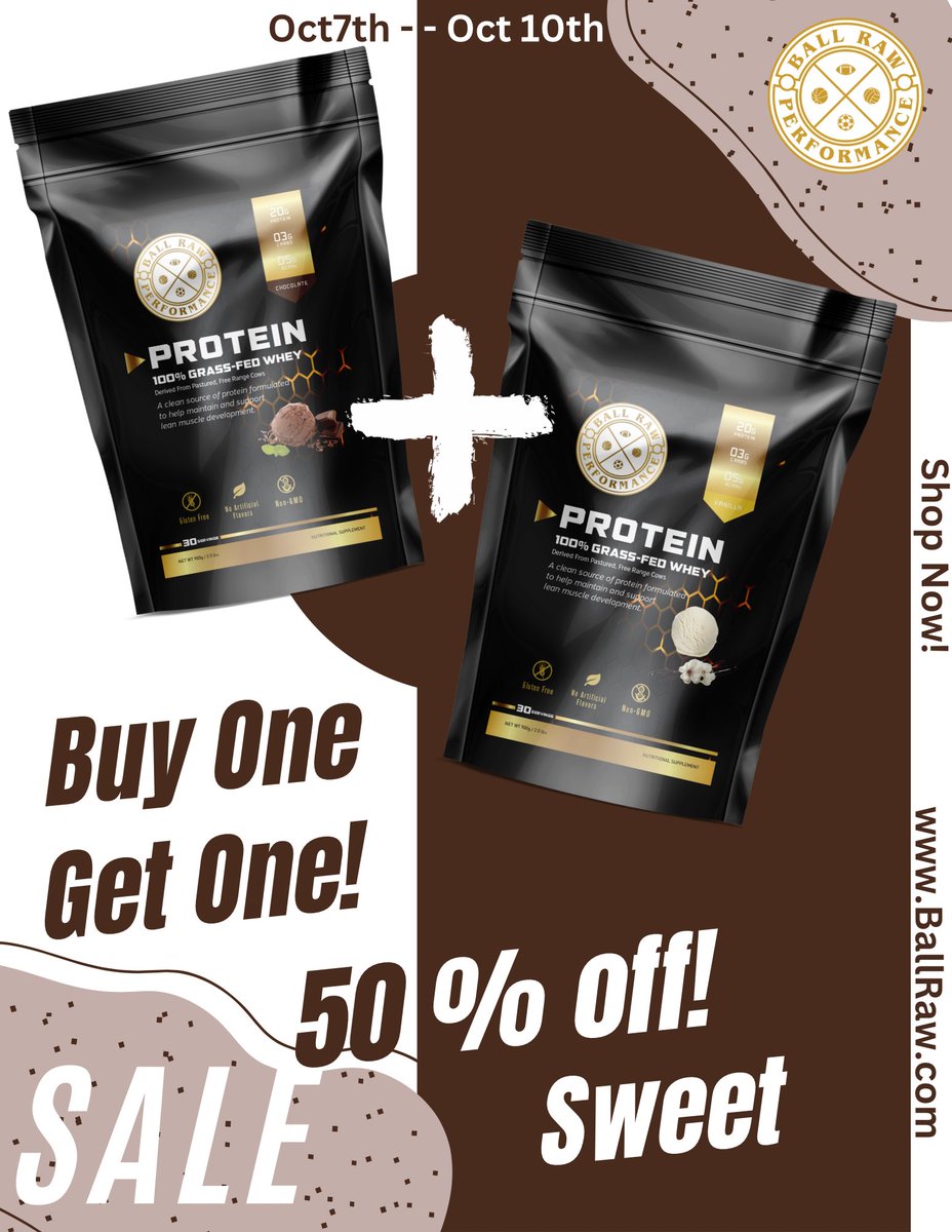 BallRawPerform's tweet image. 🚨 Columbus Day Weekend Flash Sale Alert! 🚨
Get ready to receive huge discounts with Ball Raw Performance! Buy one Grass Fed Whey Protein, get one 50% off! 🎁 Sale starts Oct 7th and ends Oct 10th. 📆 #BallRawPerformance #ColumbusDay #FlashSale #BOGO50 #WheyProtein #FitnessDeal