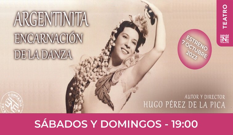 .<a href="/TeatroTribuene/">Teatro Tribueñe</a> Tarde de sábado de estreno teatral con #ArgentinitaEncarnaciondelaDanza <a href="/BadiaAlbayati/">Badia Albayati</a> <a href="/RocioOssunaak/">RocíoOsunaRodríguez</a> <a href="/mariettanadal/">María Nadal González</a> <a href="/ivanoriola/">Iván Oriola</a>