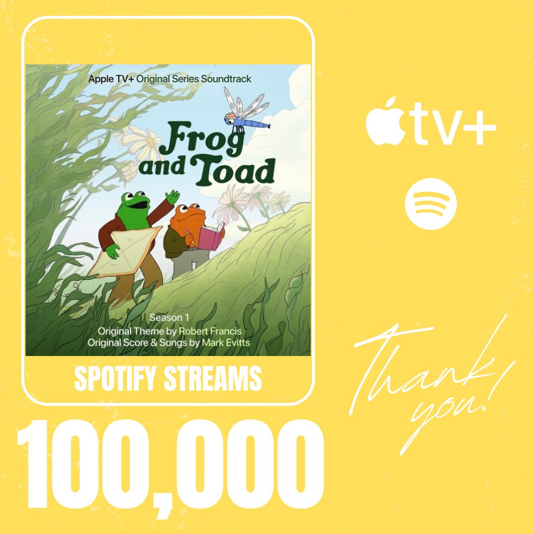 markevitts's tweet photo. Wow! 100,000 Spotify streams! Thanks to all who listen!

@impact24pr @robhoegee @emilyvolman 

#composer #music #television #tv #frogandtoad https://t.co/WnamMEQRpW