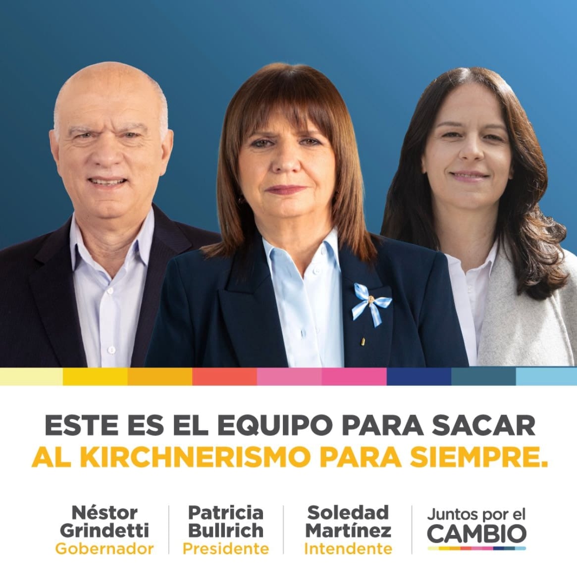 Con <a href="/PatoBullrich/">Patricia Bullrich</a>,<a href="/Nestorgrindetti/">Néstor Grindetti</a> y <a href="/soledadmartinez/">Sole Martinez</a>, vamos a sacar al kirchnerismo de Cristina y Kicillof de la PBA y del país.

El 22 de octubre es la única oportunidad porque en la provincia de Buenos Aires no hay segunda vuelta y la elección se define por un voto.

#EsAhora