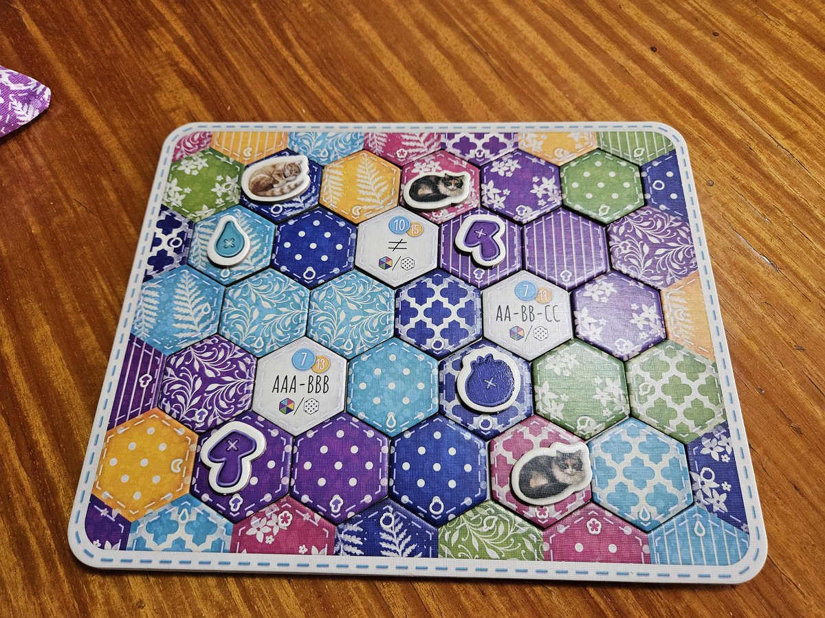 rgsunico's tweet photo. We're still playing the beginner mode of #CalicoGame and it's driving us all crazy. It's significantly challenging and will definitely need a lot of time to master.
#TAGsessions #TabletopGames #BoardGames https://t.co/LcPsEqZKM4