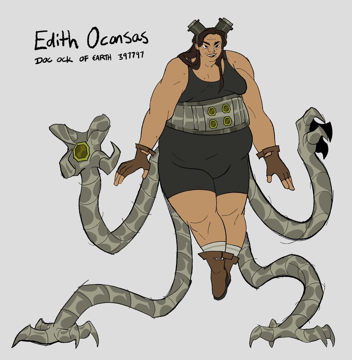 stitchedspider's tweet image. as was voted for, here is Penelope’s doc ock! I didn’t have too many original ideas so the design is pretty classic, though I leaned more into a mechanic type look rather than the scientist look.