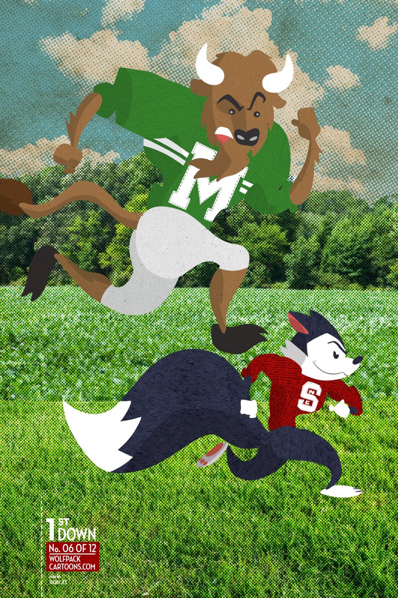 markmclawhorn's tweet photo. LEADING THE HERD! 🐺⚡️🦬 Can the @ncstate #Wolfpack bounce back to winning ways vs the @marshallu #ThunderingHerd? Charge ahead with Week 6 of #WolfpackCartoons “1st Down!” #Wolfpack1st https://t.co/QJ6JLGDPQX