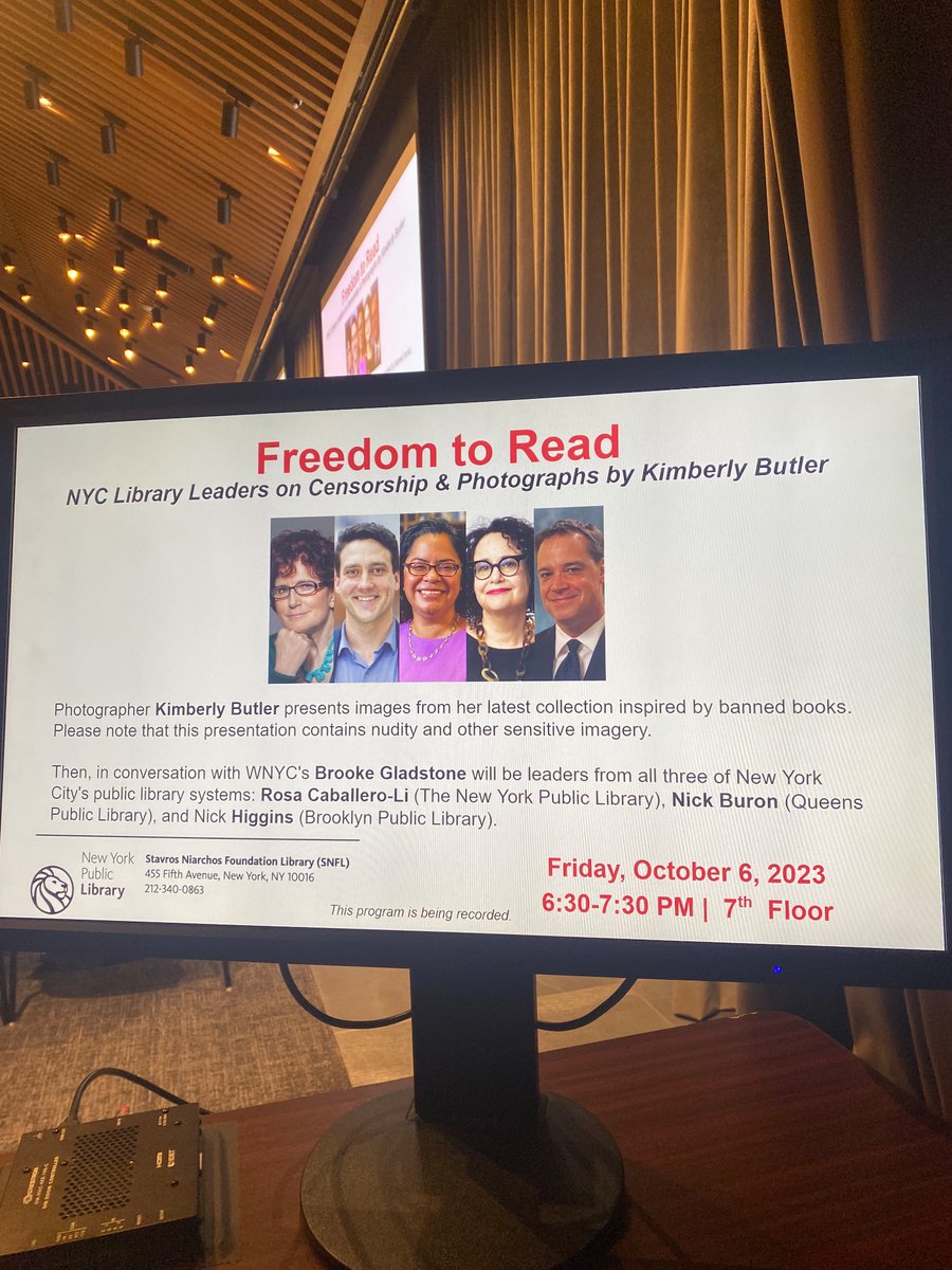 misssinform's tweet photo. The Freedom to Read discussion with NYC public library leaders @NickHigginsBPL #rosacaballeroli and #nickburon and famed photographer #kimberlybutler happening now! Happy to produce conversations as part of ensuring #booksforall https://t.co/nGWioY2oSn