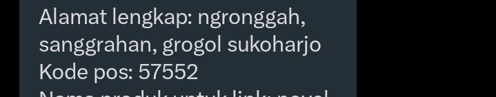 @hlvrest ALAMATNYA SI RIRI : DUSUN NGRONGGAH, DESA SANGGRAHAN, KECAMATAN GROGOL KABUPATEN SUKOHARJO. KODE POS 57552