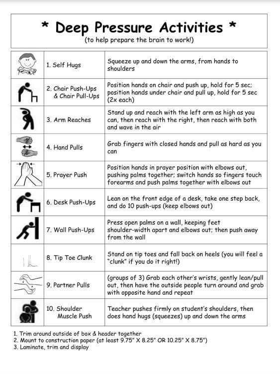 Deep pressure activities