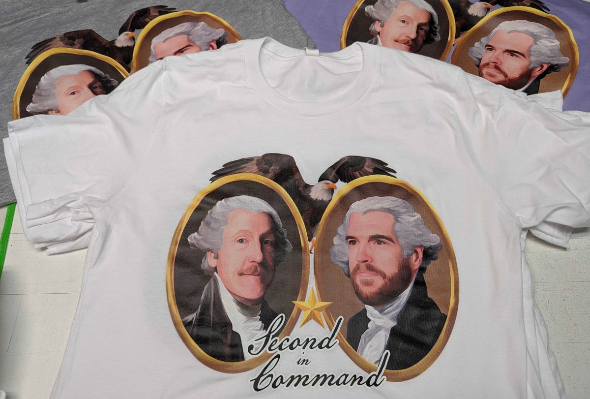 NightOwlsprint's tweet image. Thanks, Sue. 

Loving these Founding Fathers tees for the Second in Command Podcast🦅

#screenprinting #veep #waterbased