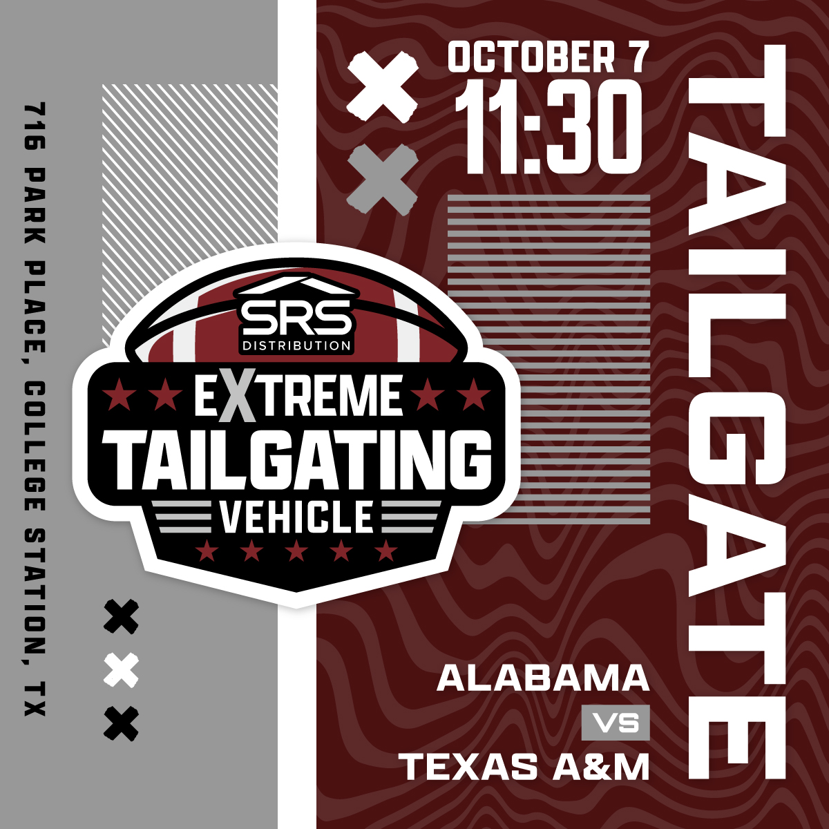 SRSDistribution's tweet image. Aggies, it's game day tomorrow! Don't miss the SRS XTV Tailgate before the Texas A&amp;amp;M vs. Alabama matchup. Get your hands on exclusive swag from the SRS Extreme Tailgating Tour! Can't attend? Watch it live on CBS at 2:30 PM CST. 🏈📺
#SRSDelivers #XTV