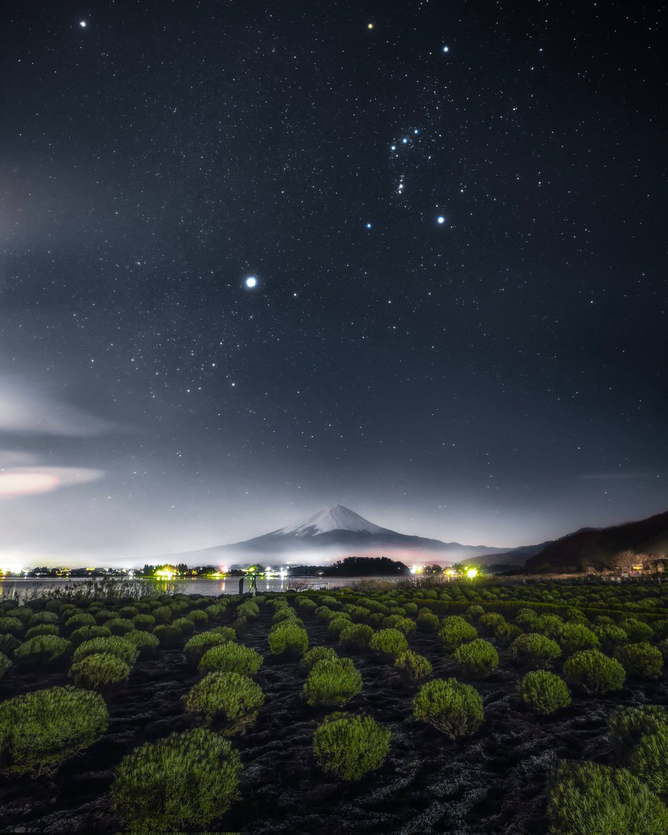 Sirius and Orion over Mt. Fuji