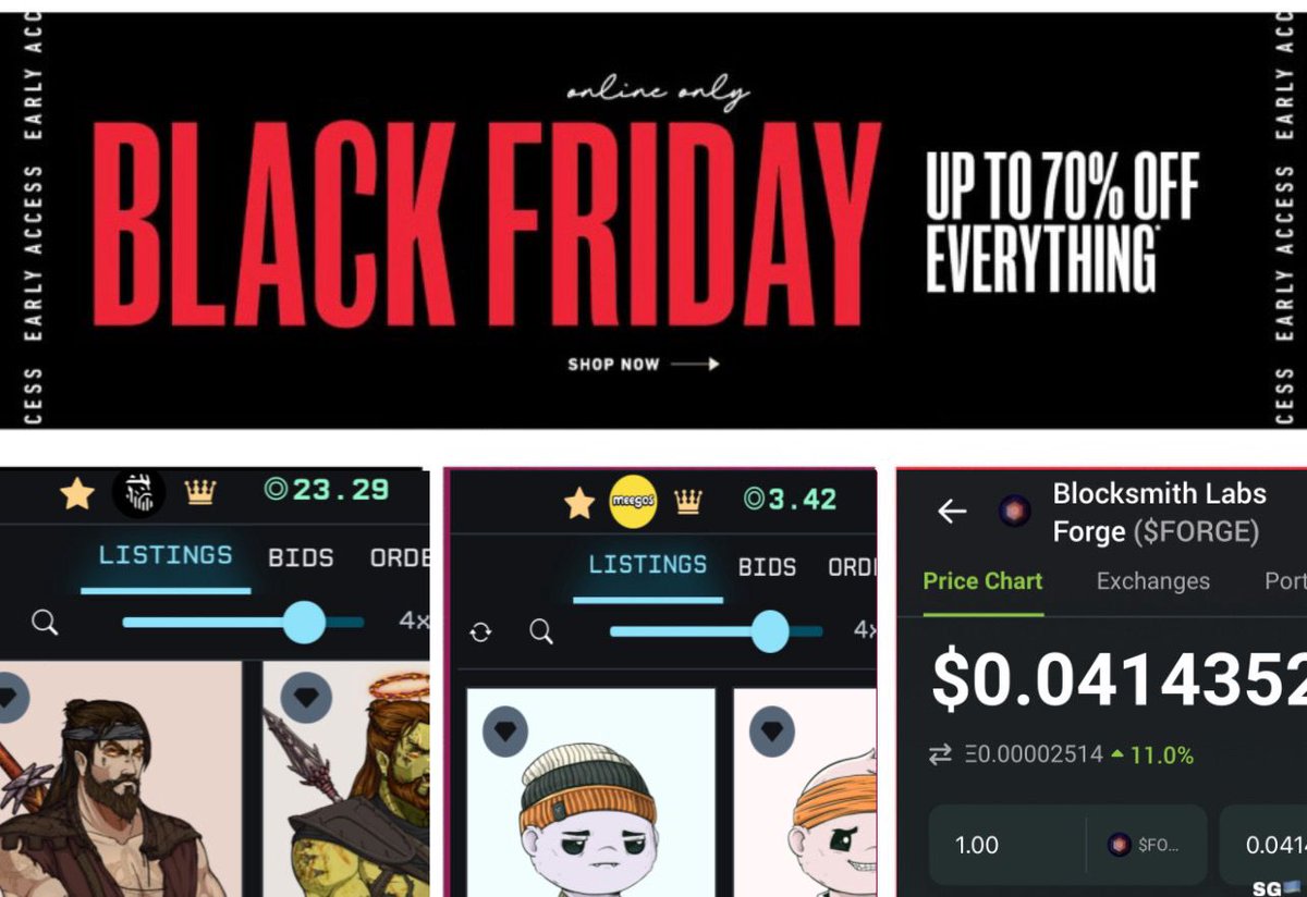 SmythsNFT's tweet image. Ready for some Alpha? Check out these early Black Friday Sales! 🔥

Anything BSL related is literally "FREE" at this point ⚒️

Don't say that the intern didn't do anything for you, invest in builders my friends 🧠

Note: It's pretty obvious these are NOT FREE, but just mentioning…