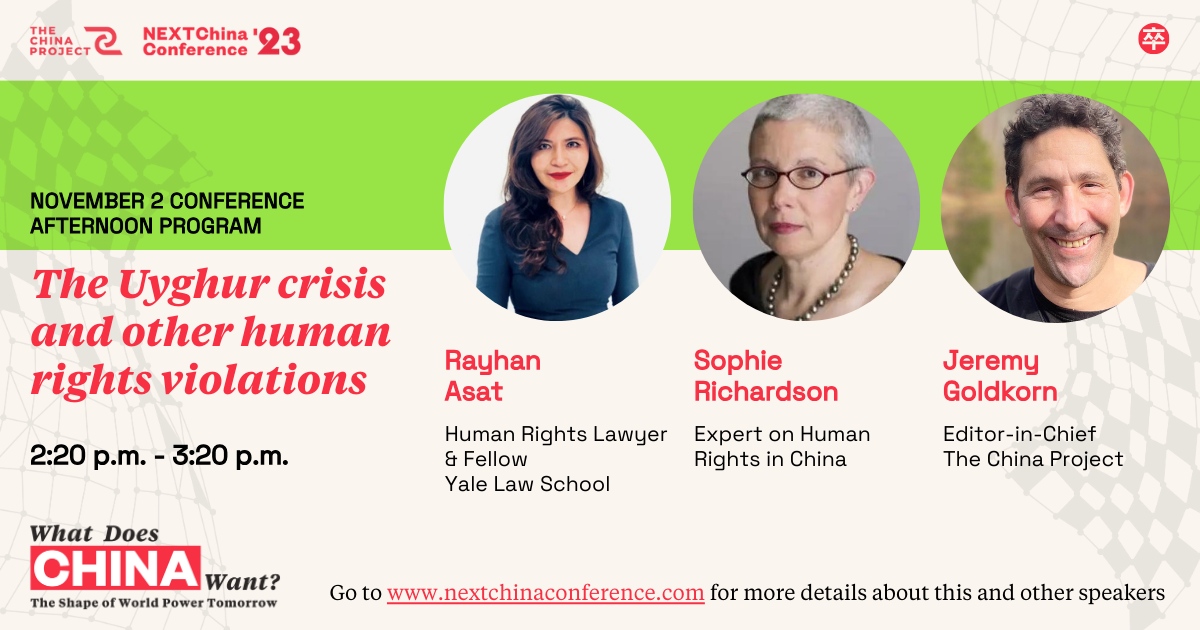 We are honored to feature <a href="/sophiedrich/">Sophie Richardson</a> w/ <a href="/rayhanasat/">Rayhan E. Asat</a> at #NEXTChina2023. Drawing from her vast expertise on Chinese language, political reforms &amp; human rights, you won't want to miss this unique discussion on why China continues its HR violations despite world pressures. 🌏✊