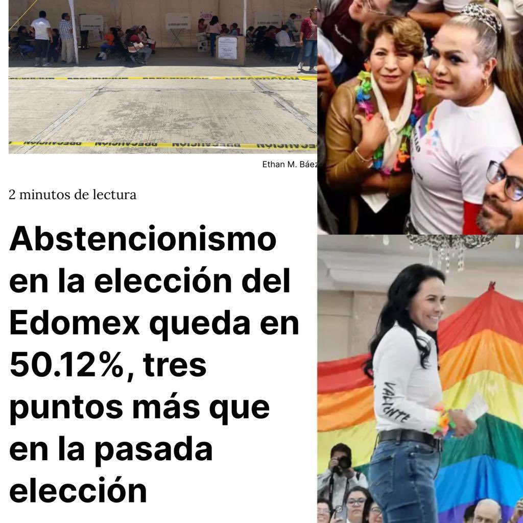 Las elecciones del Edomex fueron muy ilustrativas. La candidata de MORENA, <a href="/delfinagomeza/">Delfina Gómez A.</a> ofrecía en su plataforma aborto, ideología de género, agenda transgenerista. La candidata del Frente, <a href="/AlejandraDMV/">Alejandra Del Moral</a> ofrecía lo mismo. 

Dicen que hubo un abstencionismo de más del 50%. Para
