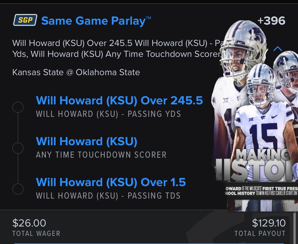 MaseratiJimmy's tweet photo. ⭐️FRIDAY NIGHT LIGHTS‼️⭐️

I Like Will To Act a Fool Tonight‼️

The Offense Starts &amp; Ends With Him‼️

Let’s Exploit that‼️

#GamblingX #GamblingTwitter
#CollegeFootball #KansasStateFootball #DubClub https://t.co/0iMLNBMtYF