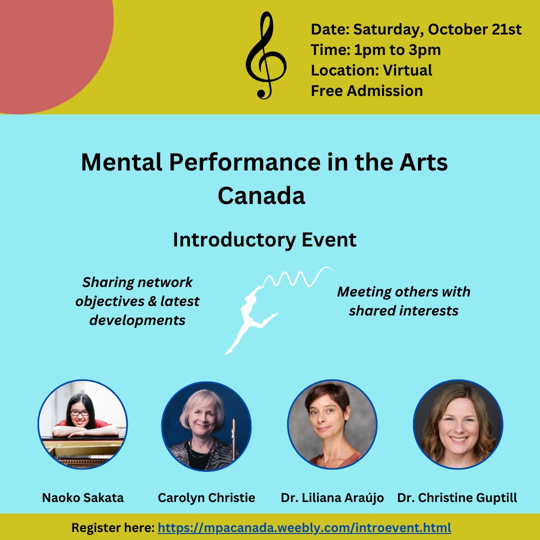 MPACanada_'s tweet photo. Virtual event happening on October 21st! Join us to get to know the #network as well as other students and professionals who are passionate about mental performance and #MentalWellness . #MentalHealthMatters #musicians #Dance #actors https://t.co/ljgvSoUgFO