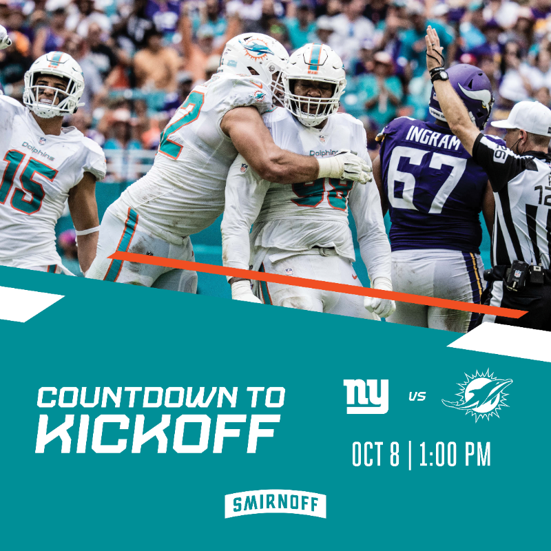 MiamiDolphins's tweet photo. Almost gameday. ⏳

 #CountdownToKickoff ➡️ #NYGvsMIA