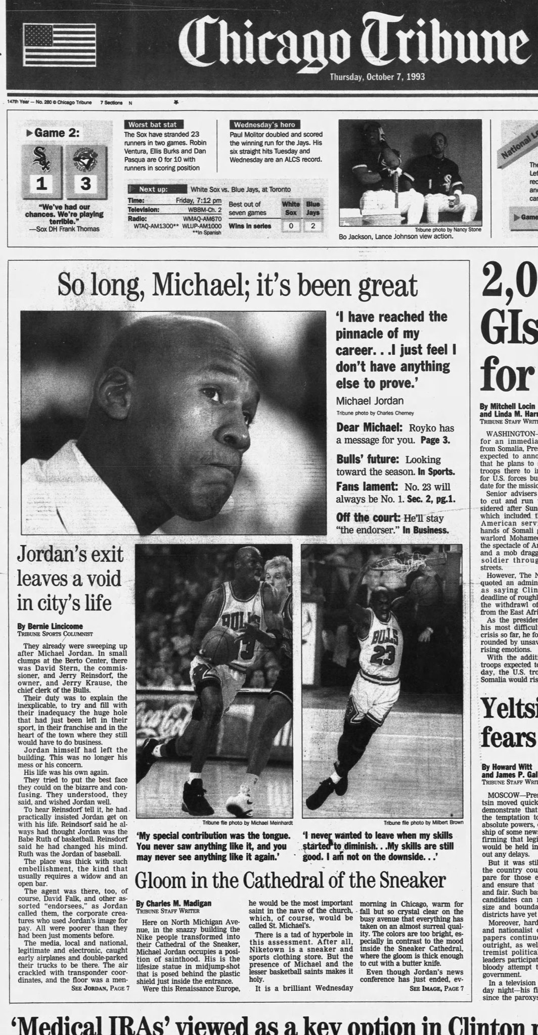 Michael Jordan retired for the first time on October 6, 1993, which gives  us an excuse to look at some of his best moments – New York Daily News