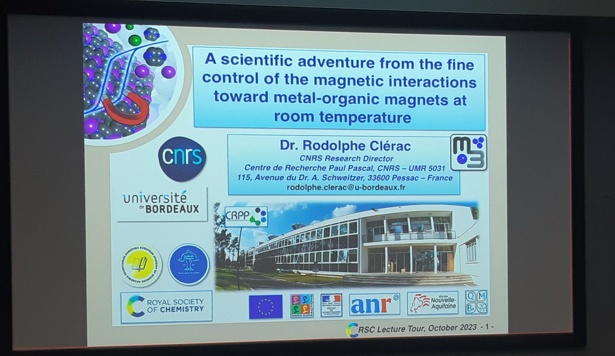 Great talk by Prof Rodolphe Clérac! @RoySocChem #rsclecturetour #2022prize