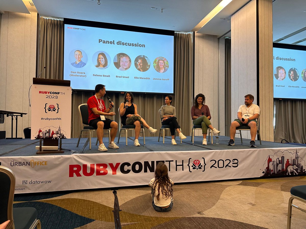 RubyConf Thailand (@rubyconfth) on Twitter photo #rubyconfth’s very own <a href="/danitsara/">Dan Itsara 🇺🇸</a> (and Mayka) are leading panel discussion with <a href="/selenasmall88/">Selena Small @DDDmelb 🇦🇺</a>, <a href="/aemeredith/">elle@tinnies.club</a>, <a href="/jemmaissroff/">Jemma Issroff</a> and <a href="/bradurani/">Brad Urani</a> #rubyconfth’s very own <a href="/danitsara/">Dan Itsara 🇺🇸</a> (and Mayka) are leading panel discussion with <a href="/selenasmall88/">Selena Small @DDDmelb 🇦🇺</a>, <a href="/aemeredith/">elle@tinnies.club</a>, <a href="/jemmaissroff/">Jemma Issroff</a> and <a href="/bradurani/">Brad Urani</a>