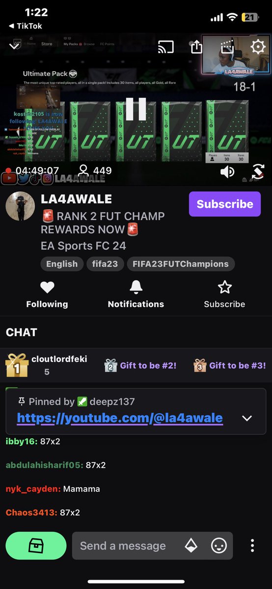 LA4AWALE's tweet photo. Love to everyone that tuned in, 18-2 💔💔. We’ll get em next time https://t.co/Q6VTm76957