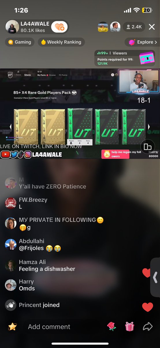LA4AWALE's tweet photo. Love to everyone that tuned in, 18-2 💔💔. We’ll get em next time https://t.co/Q6VTm76957