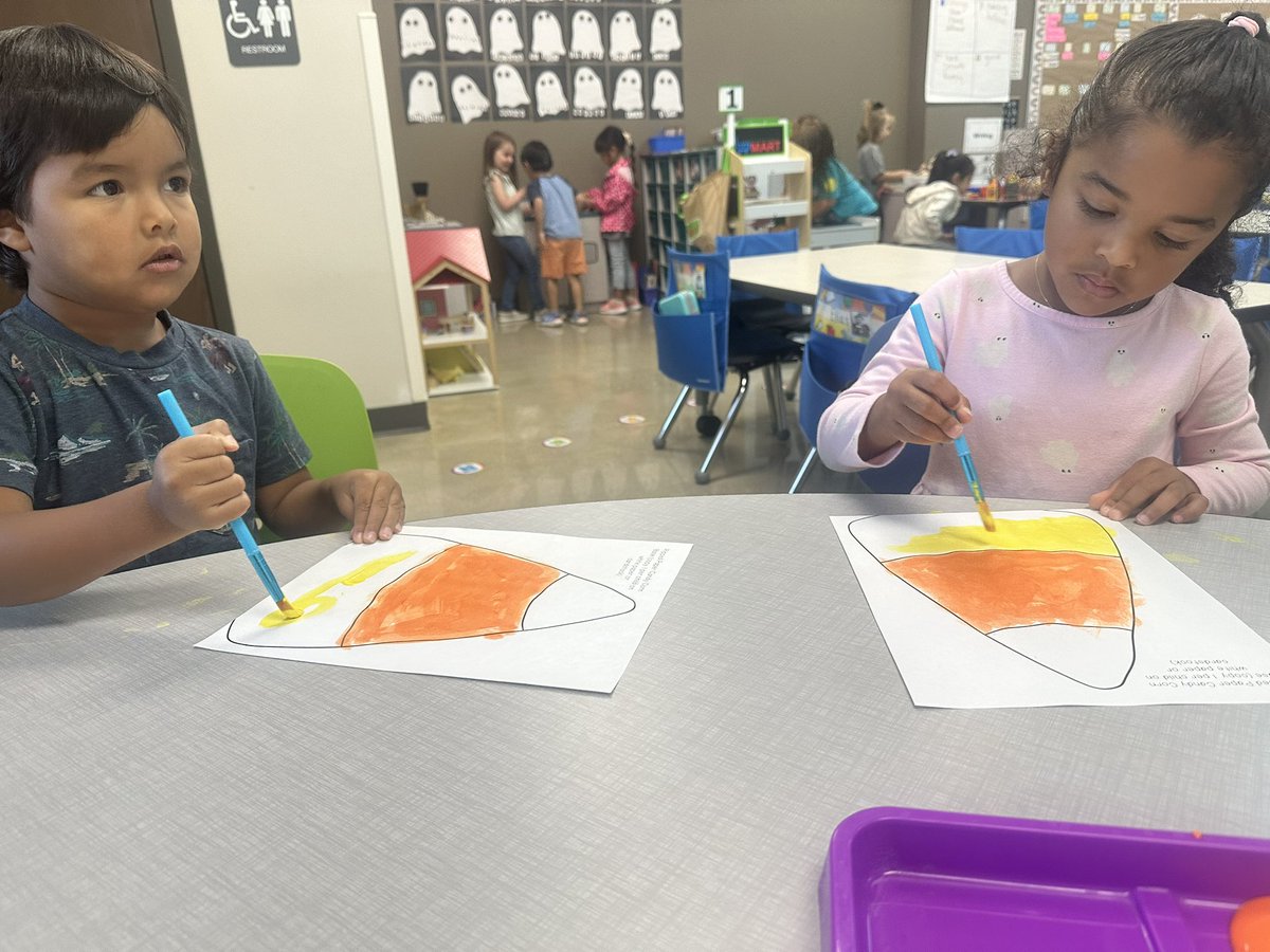 FSESPreK's tweet photo. Prek had an eventful day today! We painted candy corn for our door and two of our friends got to experience Fri-yay!! https://t.co/c5DgIIg4tC