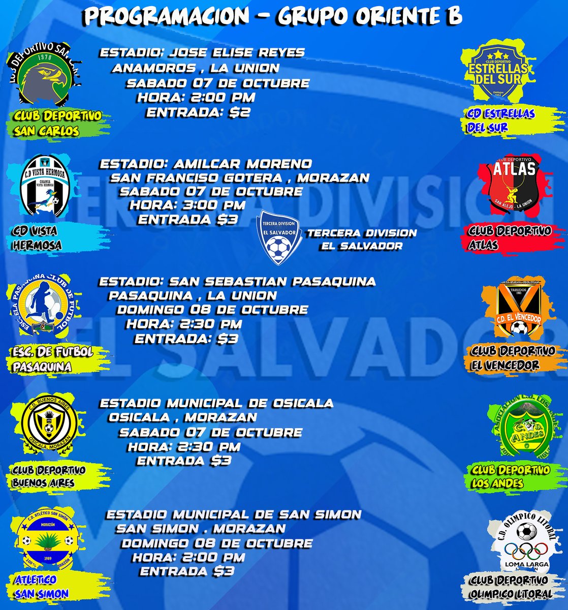Programacion Jornada #1 - Segunda Vuelta
 Torneo Apertura 2023