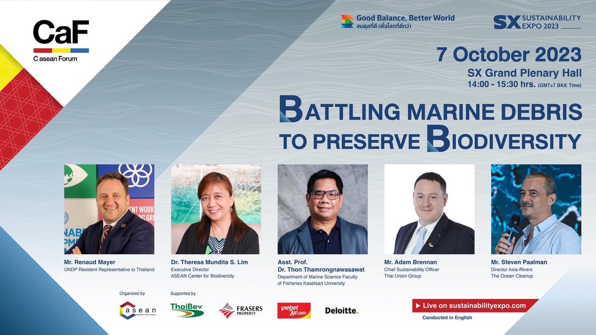 renaudmeyer's tweet photo. Weekend is here & #SX2023 continues! Join us for a discussion on #MarineDebris & #PlasticPollution this afternoon. Together with partners from @ABiodiversity & @TheOceanCleanup, @UNDPThailand will present our #OceanPromise initiative & how we improve marine #biodiversity #SDG14 https://t.co/FuQn20HAx1