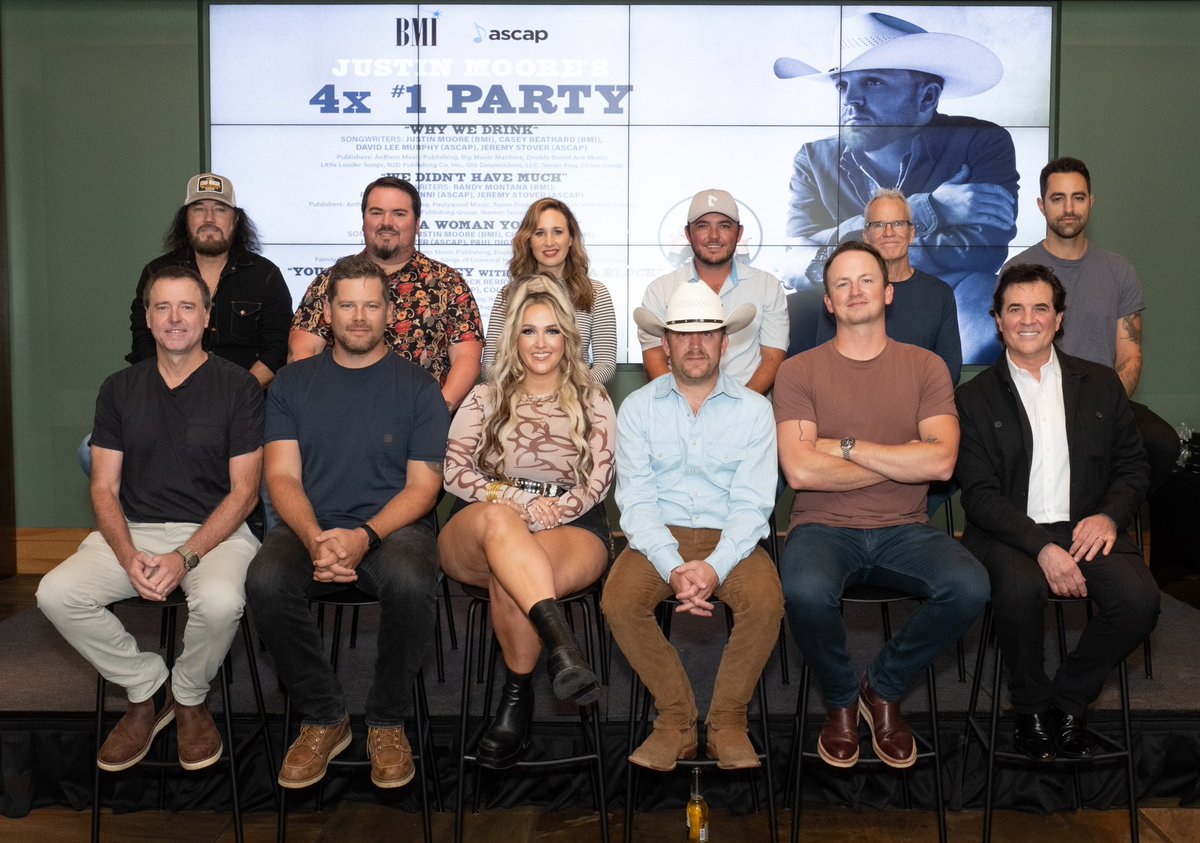 JustinColeMoore's tweet photo. Had the privilege this week of celebrating the last four #1’s with some of the best in the game.. To those who had a hand in the writing, producing, and promoting of these songs, as well as the fans who supported them, I can’t thank y’all enough. And congrats again to my buddy @priscillablock on her first #1! Cheers