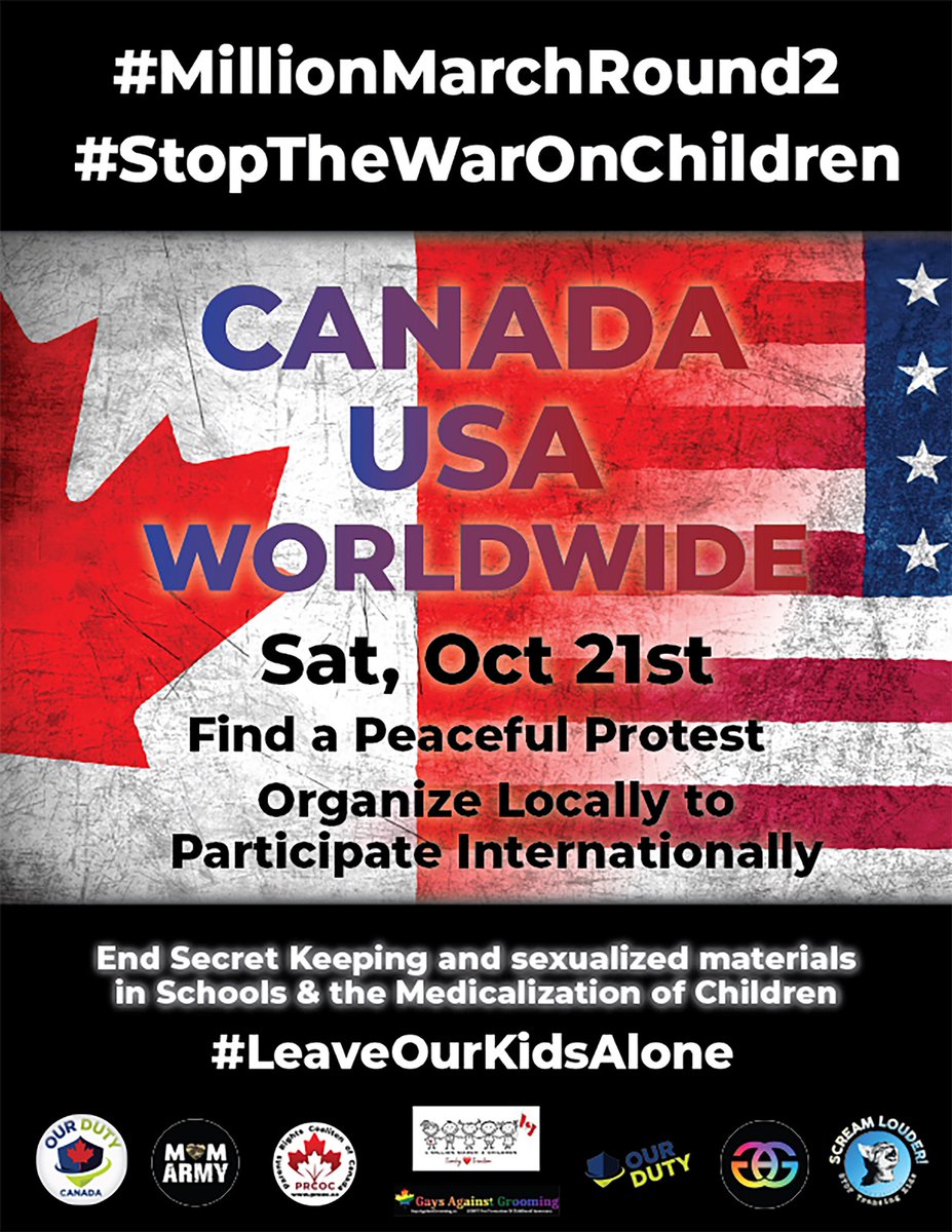 Join millions of parents around the world on Saturday October 21 !
#MillionMarchRound2
#StopTheWarOnChildren
#LeaveOurKidsAlone