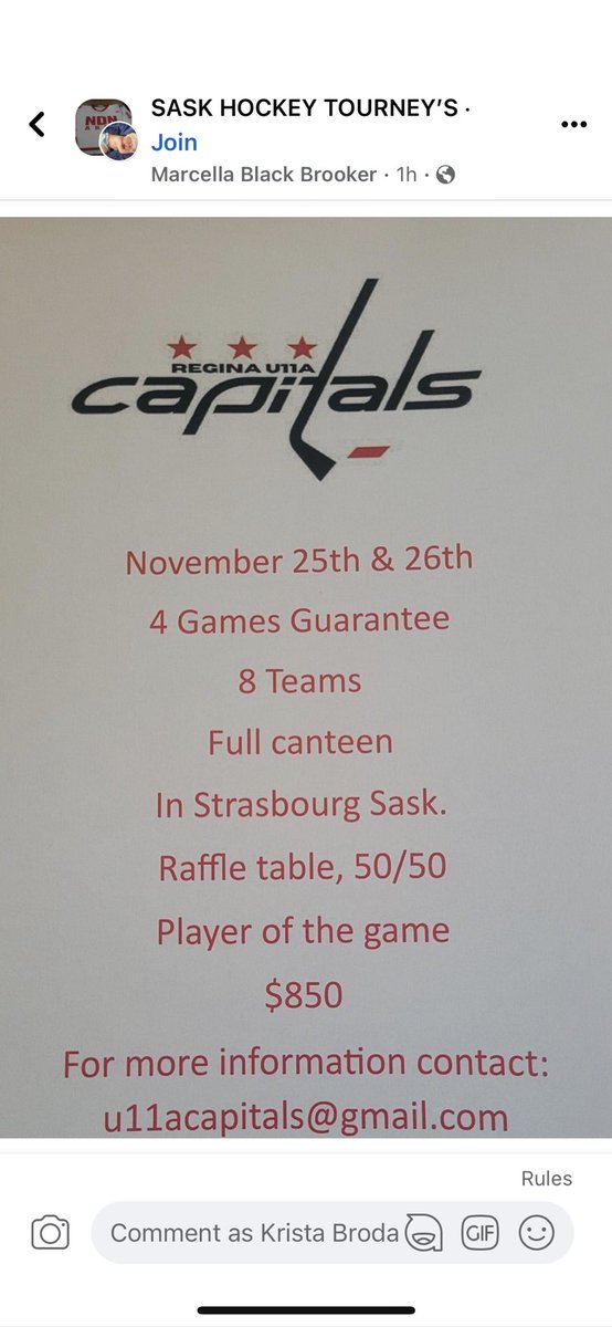 If there are any U11A teams in the house - my sons team will be hosting a tournament in Strasbourg and we’re looking for some out of town teams to come play us. Great rink, great raffle table and great rink burgers guaranteed!