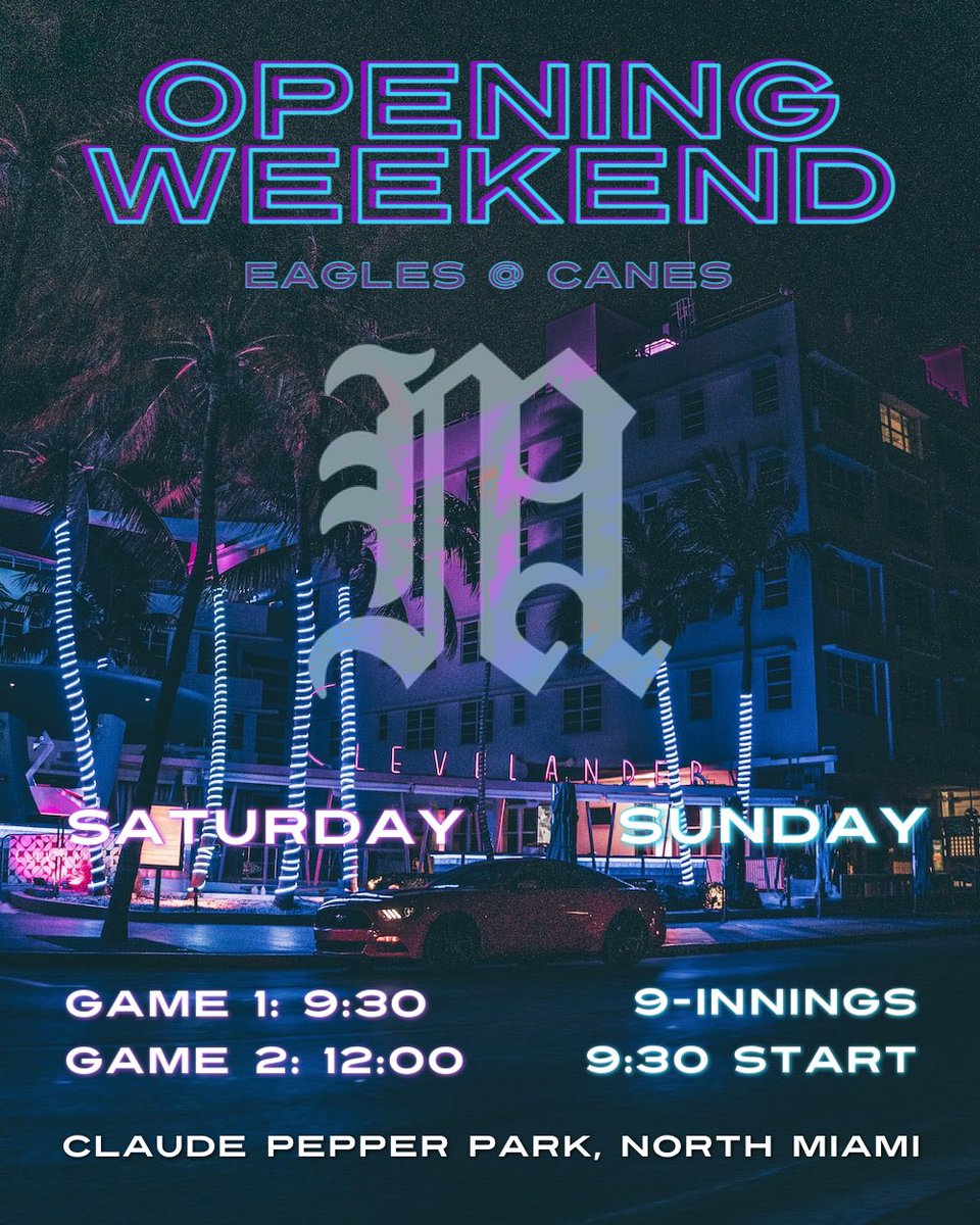 IT’S OPENING WEEKEND‼️
IT’S PARENTS WEEKEND‼️
Come see the Canes in action as we host Embry-Riddle for our first Fall Series of the year! 🙌