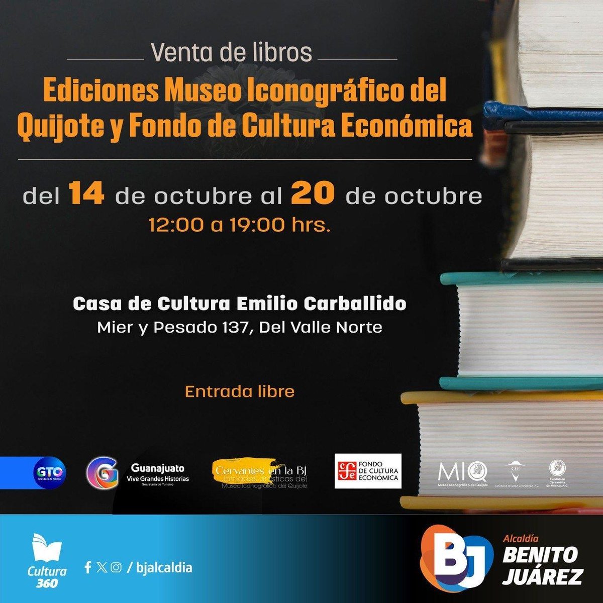 Si ya no sabes que leer, te invitamos a descubrir las últimas novedades editoriales y otras historias emocionantes publicadas por el @MIQ_QUIJOTE y el FCE. #CervantesBJ #CulturaBJ📖 📍 Casa de Cultura Emilio Carballido 🗓️14 al 20 de octubre ⏰12:00 a 19:00 hrs. 🎟 Entrada libre