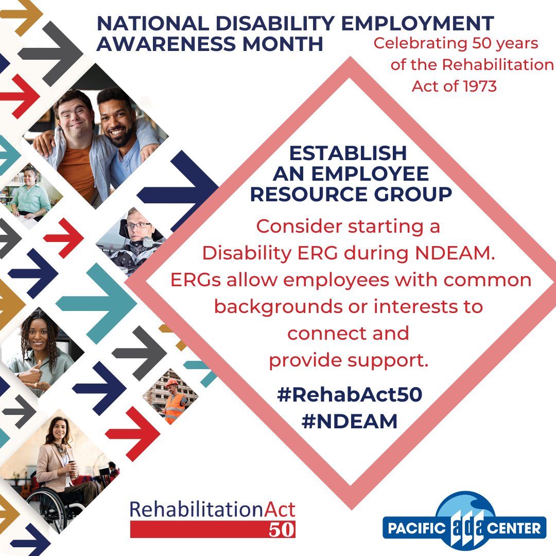PacificADACtr's tweet image. Think about starting a group at work for employees with disabilities during National Disability Employment Awareness Month (NDEAM). ow.ly/VEcr50PT8sU. 

#NDEAM #InclusionAtWork #EmployeeResourceGroup #PacificADACenter