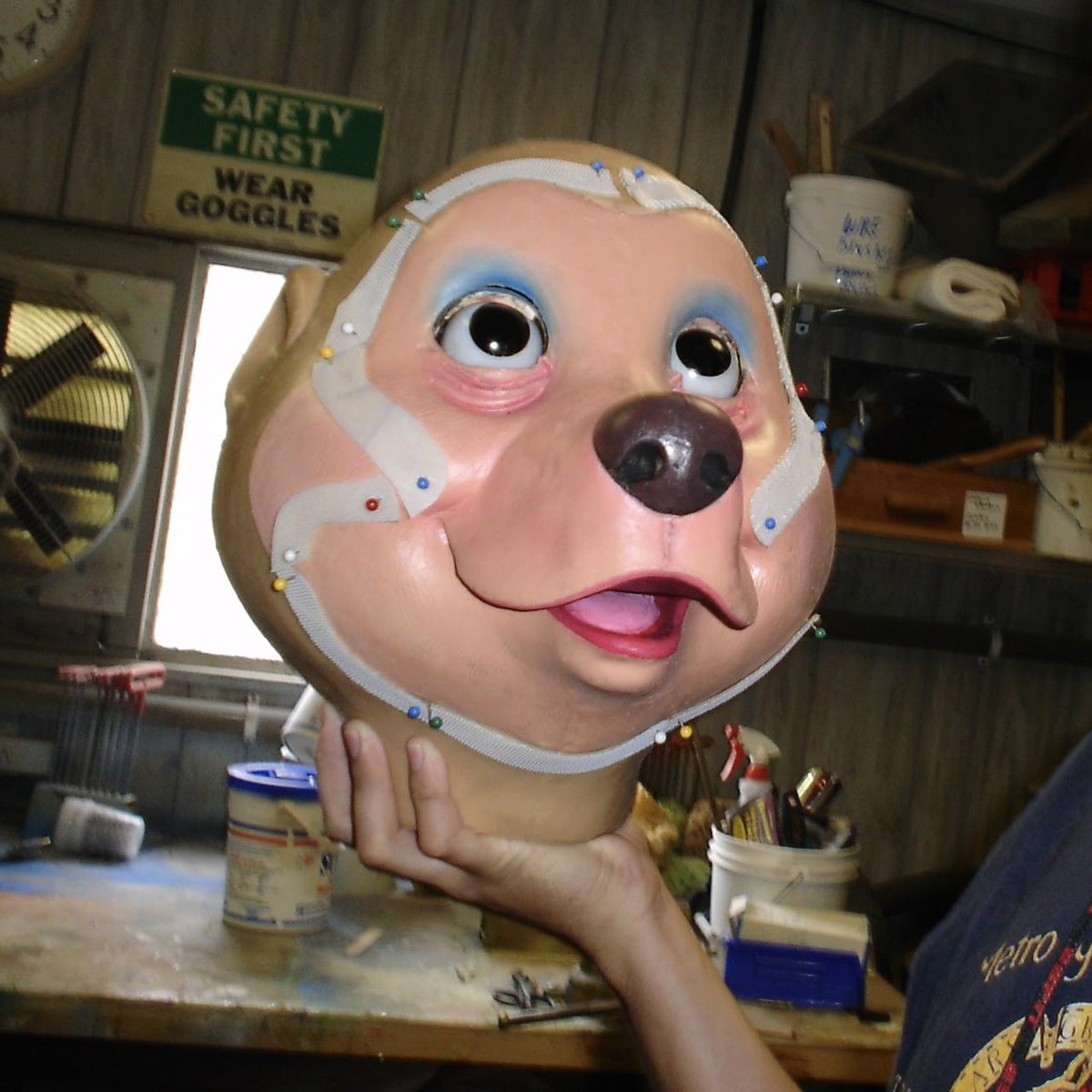 imagineeringdis's tweet photo. This is me holding a Country Bear head years ago, preparing it for new fur. Boy, these were fun to work on. https://t.co/cTFcv61eRh