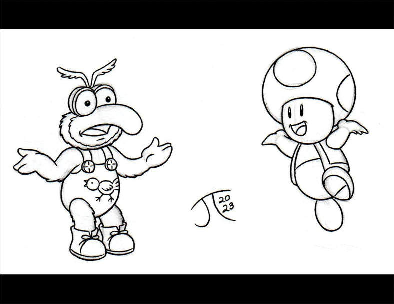 JamesTennantJr's tweet photo. #Inktober2023, Day 8:
#Toad (right) from #Nintendo w/ Gonzo (left) from #MuppetBabies
#Inktober #Inktober2023Day8 #Inktober2023Day8Toad #Inktober2023Toad #Gonzo #TheMuppets #VideoGames #JimHanson #Crossover #CharacterCrossover #CrossoverArt #Art #Illustration https://t.co/SvvtSdxWG0