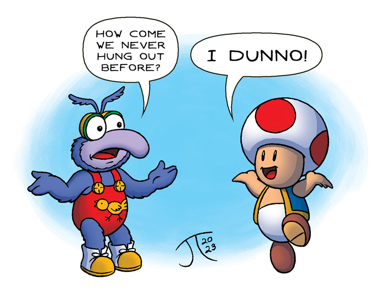 JamesTennantJr's tweet photo. #Inktober2023, Day 8:
#Toad (right) from #Nintendo w/ Gonzo (left) from #MuppetBabies
#Inktober #Inktober2023Day8 #Inktober2023Day8Toad #Inktober2023Toad #Gonzo #TheMuppets #VideoGames #JimHanson #Crossover #CharacterCrossover #CrossoverArt #Art #Illustration https://t.co/SvvtSdxWG0