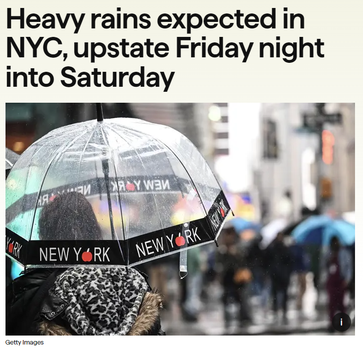 Eugenadson's tweet photo. Heavy rains are expected to return to the New York City area overnight Friday into Saturday, a week after historic levels of rainfall doused parts of the region, according to the National Weather Service. https://t.co/6uprb0piOb