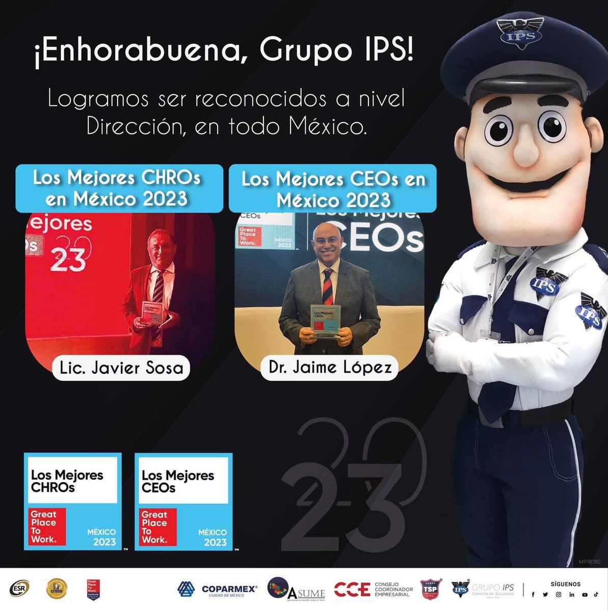 Armando_ZunigaS's tweet photo. Para ser la empresa líder en nuestro sector debemos tener un súper equipo de directores con un gran liderazgo para sortear los retos, y ¡en @S_GrupoIPS los tenemos!
Muchísimas felicidades Dr. Jaime López y Lic. Javier Sosa por tan merecido reconocimiento. 👏👏👏
#OrgulloIPS #FamiliaIPS @GPTW_Mexico #MejorLugarParaTrabajar #ESR