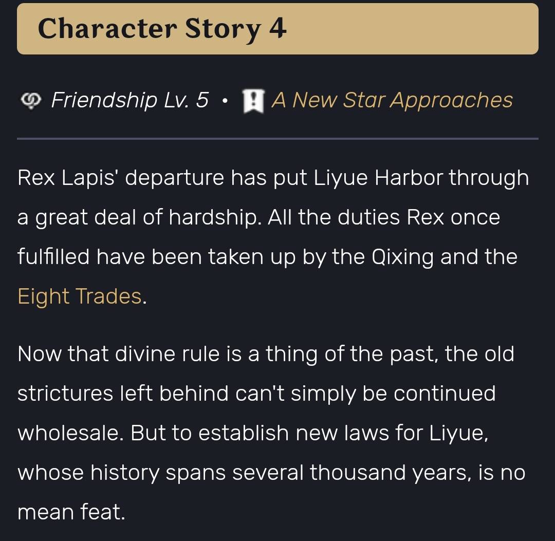 rienununana13's tweet photo. Zhongli as Rex Lapis doesn't only come to descend and gave his divine oracle once a year, but he also DID the administrative tasks of Liyue. In Keqing's character story, it is stated that ALL DUTIES that once Rex Lapis fulfilled is finally taken up by the Qixing and Eight Trades. https://t.co/XxwuuGbH4x