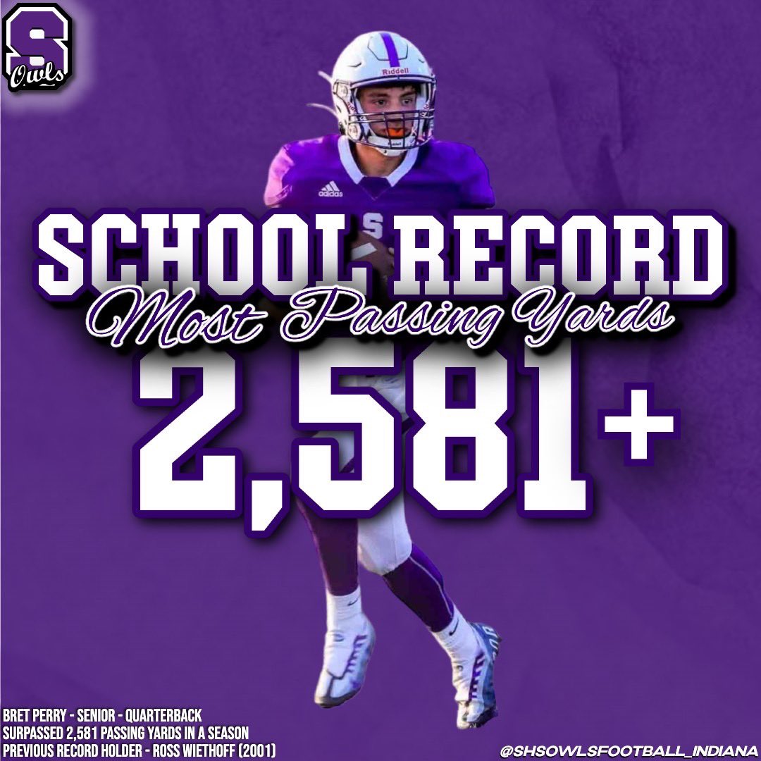 shsowlsfootball's tweet photo. Congratulations to our quarterback, @bretperry35, on breaking the single-season passing touchdowns record as well as the single-season passing yards record! 

#GoOwls 🦉 https://t.co/CErPt9AdFG