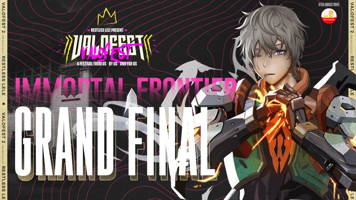 🔥Today is GRAND FINAL day! 🔥

Don't forget to watch the Showmatch between MIA VSPORTS vs VALOFEST ALL-STAR

and the GRAND FINAL OF IMMORTAL FRONTIER to decide the one true champion! 

Live only at Muse Indonesia YouTube Channel!

🔗: youtube.com/live/0JcYVPX-q…

#Valofest2