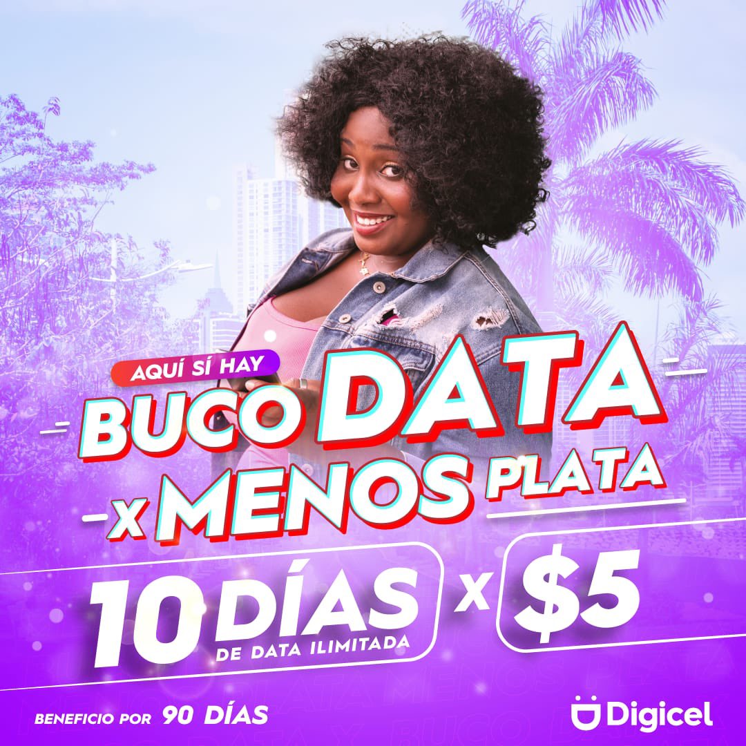 YomatsyH's tweet photo. Cámbiate ya para @digicelpanama y recibe #BucoDataXMenosPlata La única promo que te da 10 días de data LTE ilimitada por solo 5 palitos. #TamoEncendio🔥. Para mas info:
https://t.co/CfUSmJhvl4 https://t.co/tebHSJJwhl