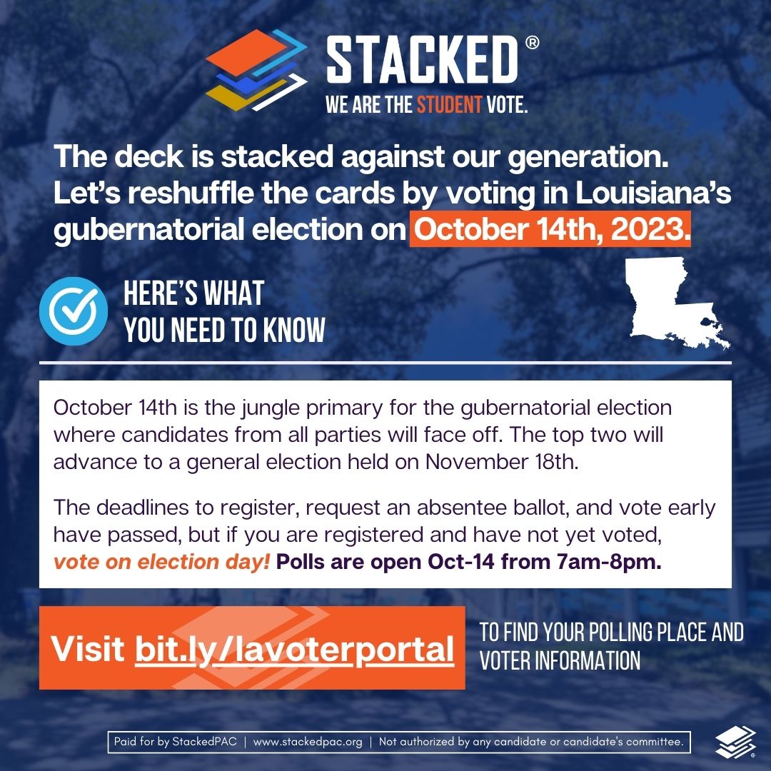StackedPAC's tweet photo. @DuEnvironmental tomorrow, Oct 7th is the last day to early vote! There are statewide races for Governor Lt. Gov, AG, SoS &amp; Treasurer that you need to weigh in on each! Election Day is on 10/14. VOTE EARLY, VOTE TOMORROW! More info ⬇️ https://t.co/CbuiFdVrgw